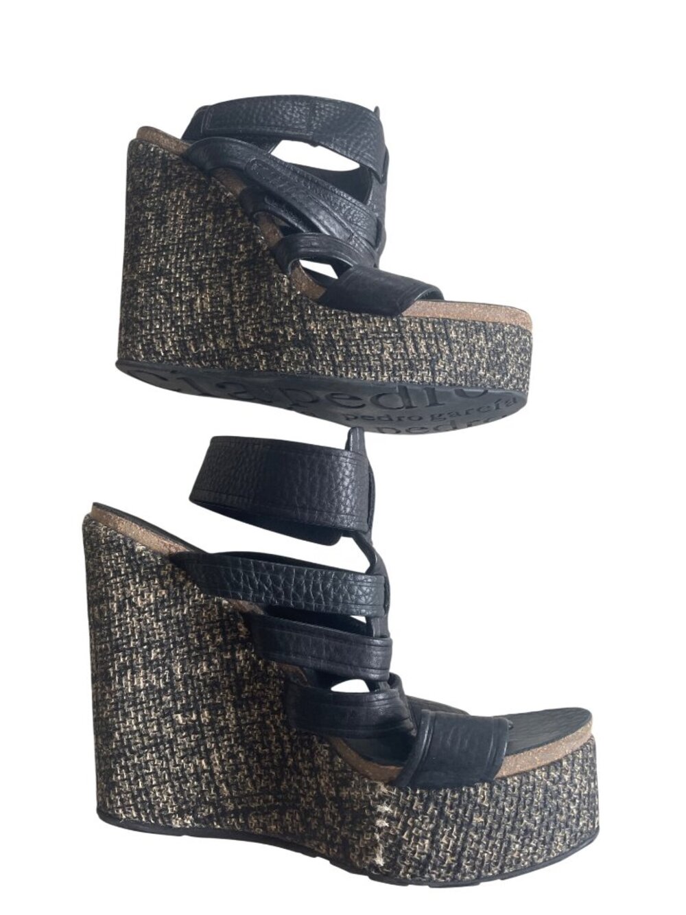 Pedro Garcia Taylin Texture Tweed Wedge Gladiator Leather Sandals Women's 38 7.5 - Picture 7 of 10